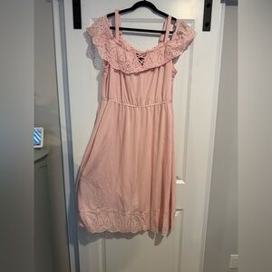 Lane Bryant Pale Pink Eyelet Ruffle Off the Shoulder Midi Dress